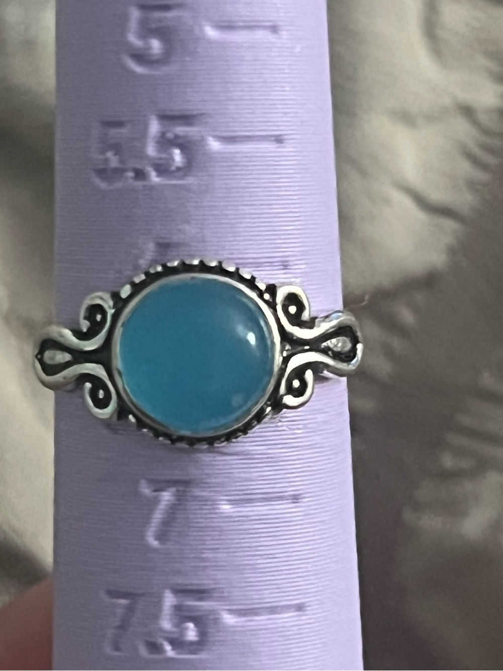 Handmade Silver Turquoise Round Cabochon Ring Size 6.5 Boho Artisan Scroll